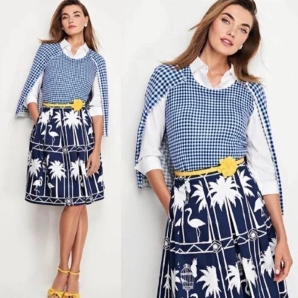 TALBOTS Women’s Pleated Flamingo Skirt Navy Sz 6P Business Classic Travel